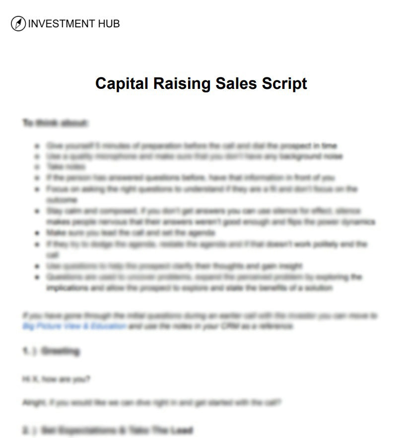 Sales script to raise capital